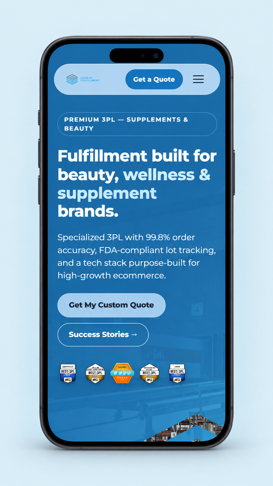 Generated phone presentation based on the Launch Fulfillment rebuild mobile homepage.