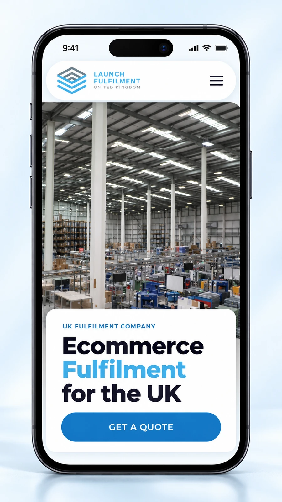 Styled mobile presentation of Launch Fulfilment’s UK website.