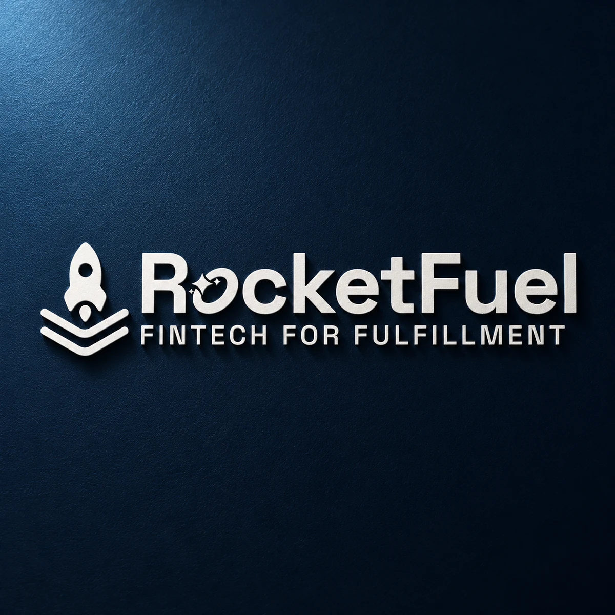 RocketFuel logo raised from a textured navy surface.