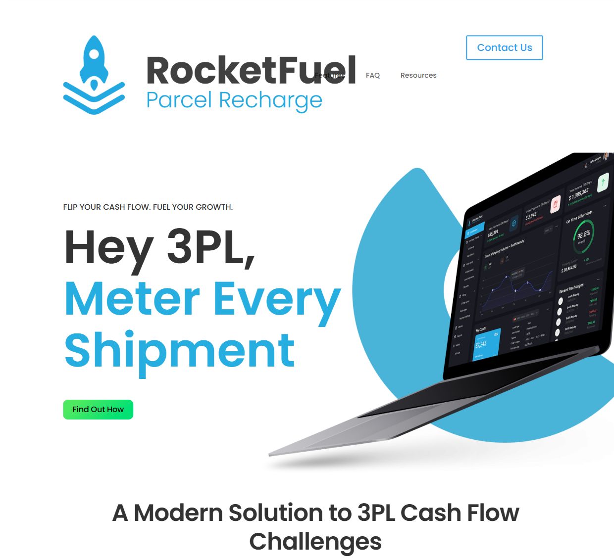 Archived Parcel Recharge website with white canvas, cyan identity and laptop-led hero; archive toolbar removed.